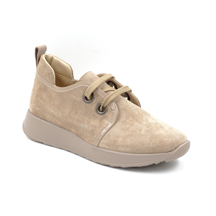 Pantofi dama tip adidas din piele naturala intoarsa bej cappucino cu varf rotund si talpa de 2 cm 52820-1-24 [2]