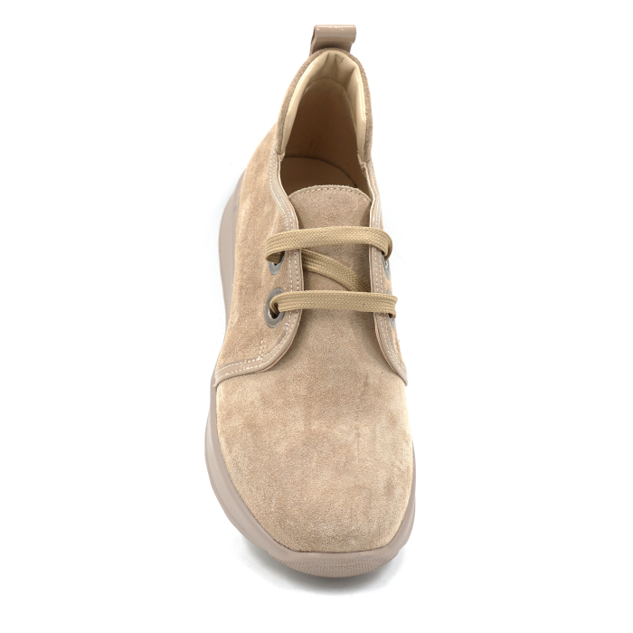 Pantofi dama tip adidas din piele naturala intoarsa bej cappucino cu varf rotund si talpa de 2 cm 52820-1-24 [5]