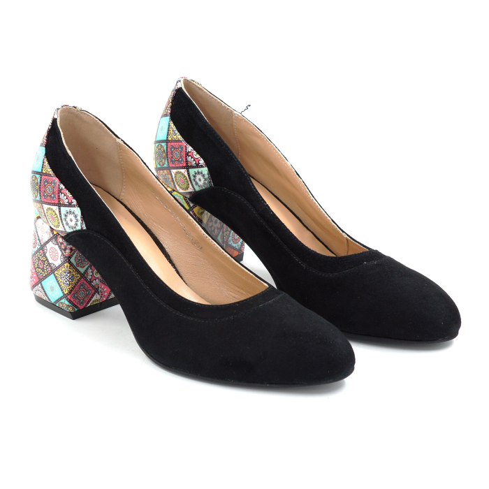 Pantofi dama din piele naturala intoarsa cu varf semirotund si toc imbracat de 6 cm 50520-25 [3]