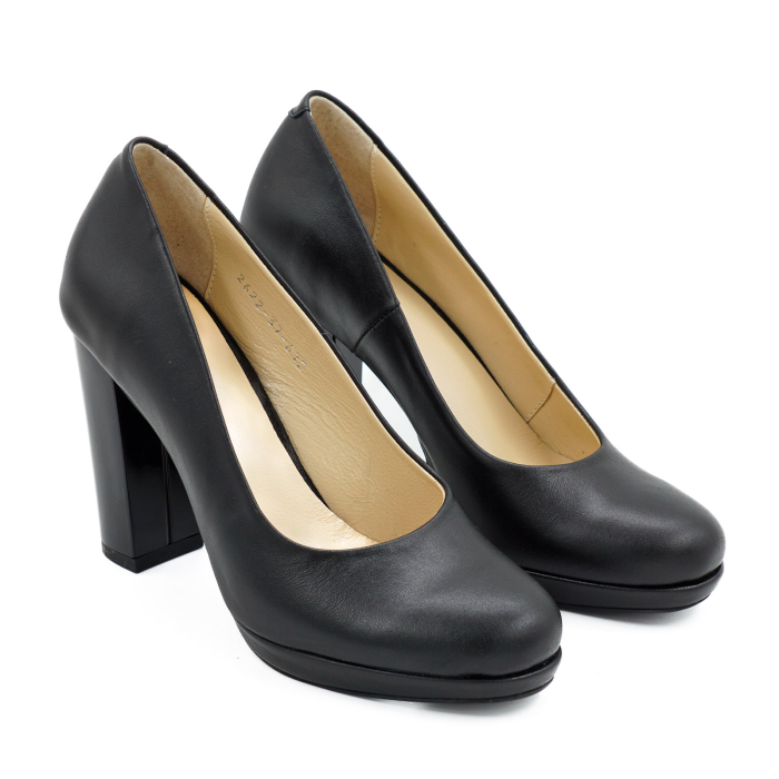 Pantofi dama din piele naturala neagra, cu varf rotund, platforma 1 cm si toc inalt gros 10 cm 0612-26 [3]