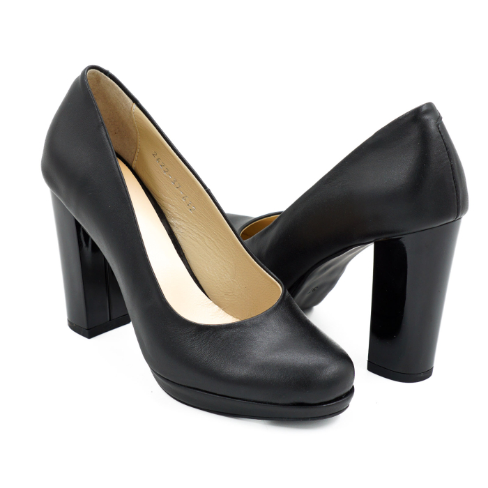 Pantofi dama din piele naturala neagra, cu varf rotund, platforma 1 cm si toc inalt gros 10 cm 0612-26 [4]