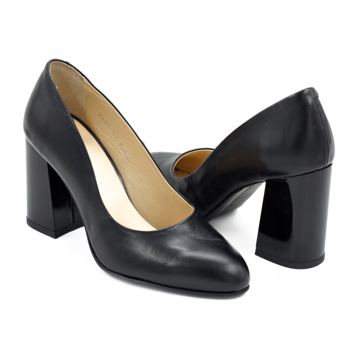 Pantofi dama din piele naturala neagra, cu varf rotund si toc mediu gros 8 cm 8052-1-26 [4]