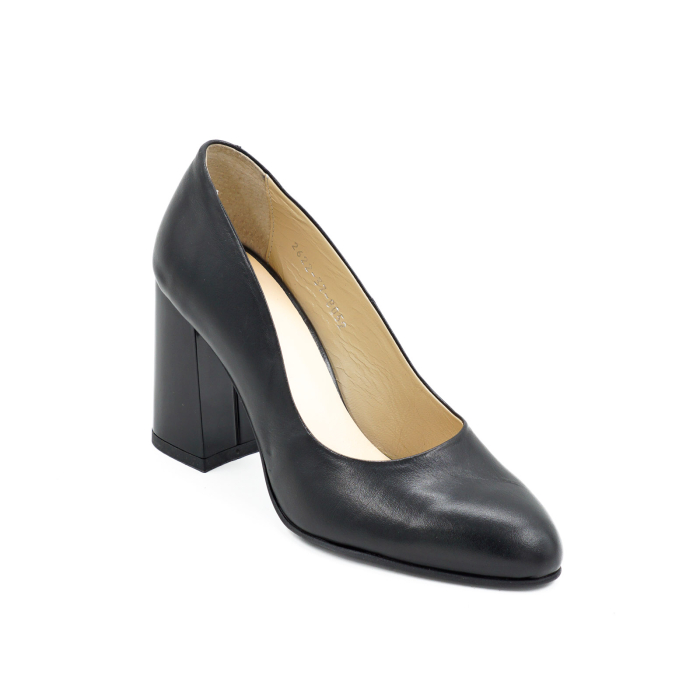 Pantofi dama din piele naturala neagra, cu varf rotund si toc mediu gros 8 cm 8052-1-26 [2]