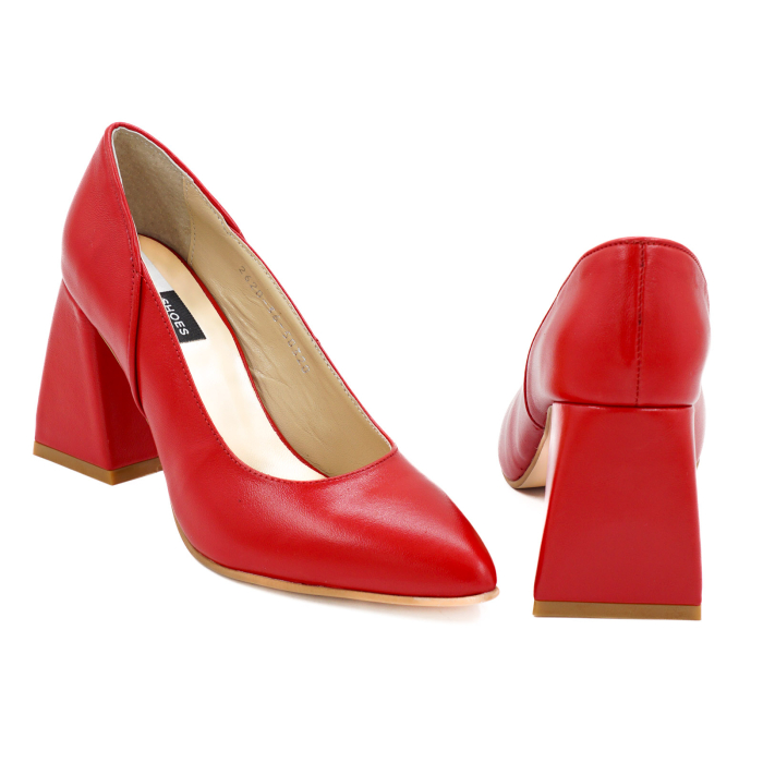 Pantofi dama din piele naturala rosie cu varf ascutit stiletto si toc mediu gros imbracat de 8 cm 50320-26 [5]