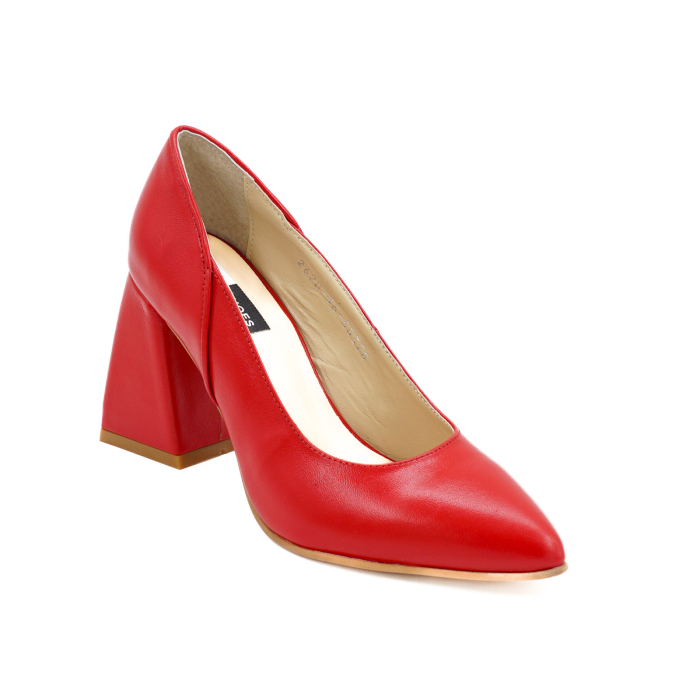 Pantofi dama din piele naturala rosie cu varf ascutit stiletto si toc mediu gros imbracat de 8 cm 50320-26 [2]