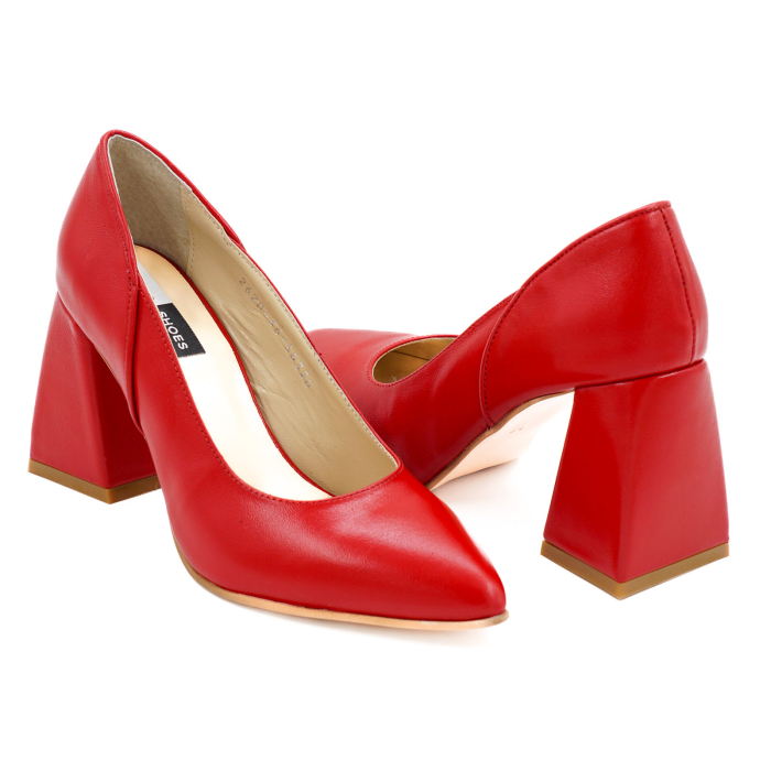 Pantofi dama din piele naturala rosie cu varf ascutit stiletto si toc mediu gros imbracat de 8 cm 50320-26 [4]