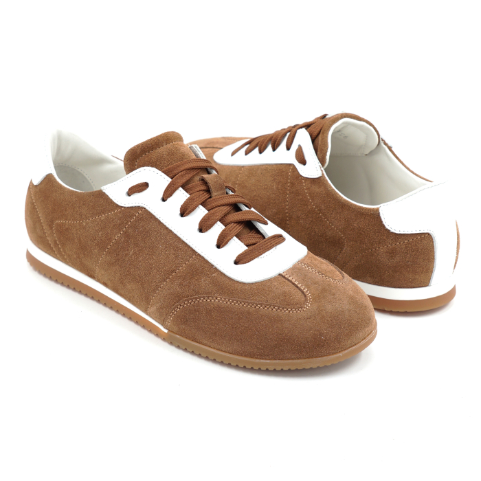 Pantofi dama tip adidas din piele naturala intoarsa maro coniac si alba cu varf rotund si talpa de 1 cm 50126-26 [4]