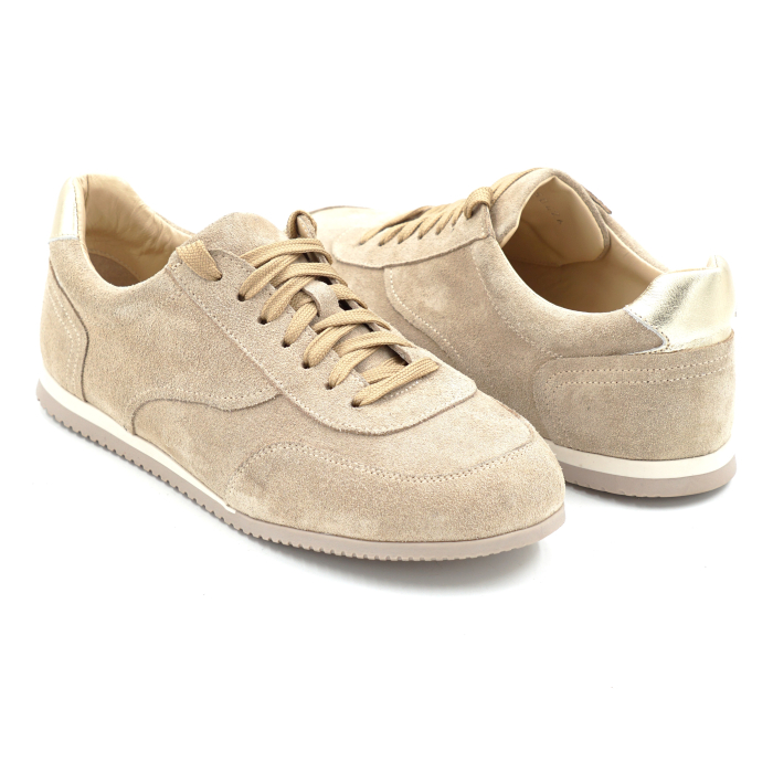 Pantofi dama tip adidas din piele naturala intoarsa bej cappucino cu varf rotund si talpa de 1 cm 50426-26 [3]