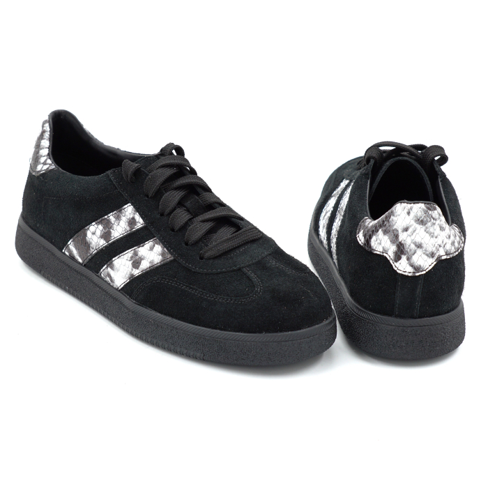 Pantofi dama tip adidas din piele naturala intoarsa neagra si cu imprimeu sarpe varf rotund si talpa de 2 cm 50326-26 [4]