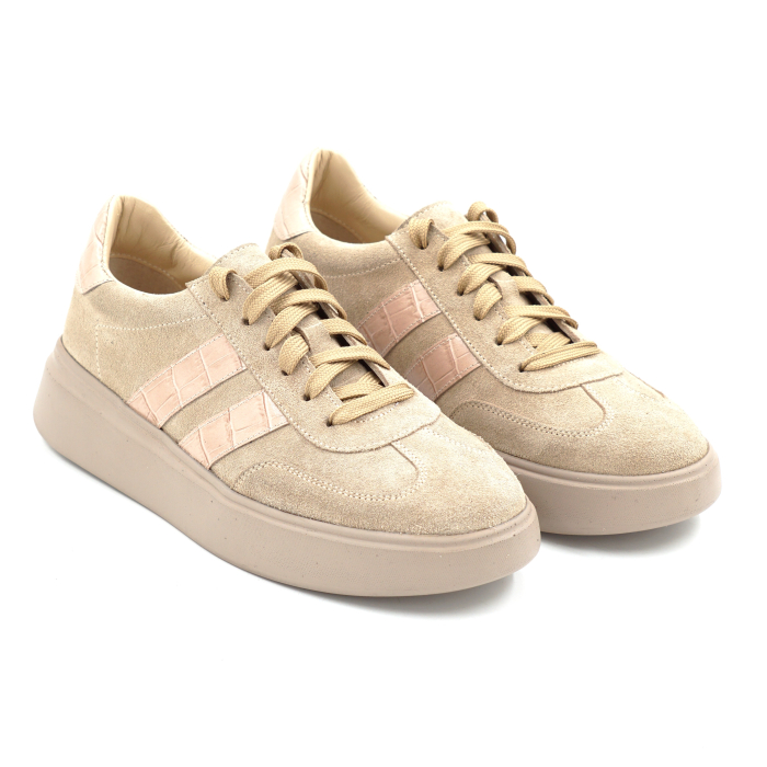 Pantofi dama tip adidas din piele naturala intoarsa bej cappucino cu varf rotund si talpa de 3 cm 50326-2-26 [3]