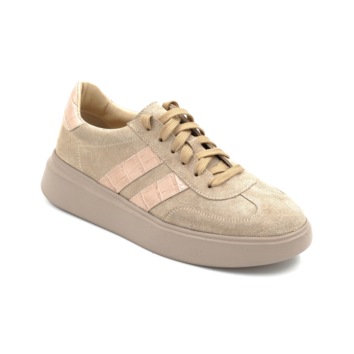 Pantofi dama tip adidas din piele naturala intoarsa bej cappucino cu varf rotund si talpa de 3 cm 50326-2-26 [2]