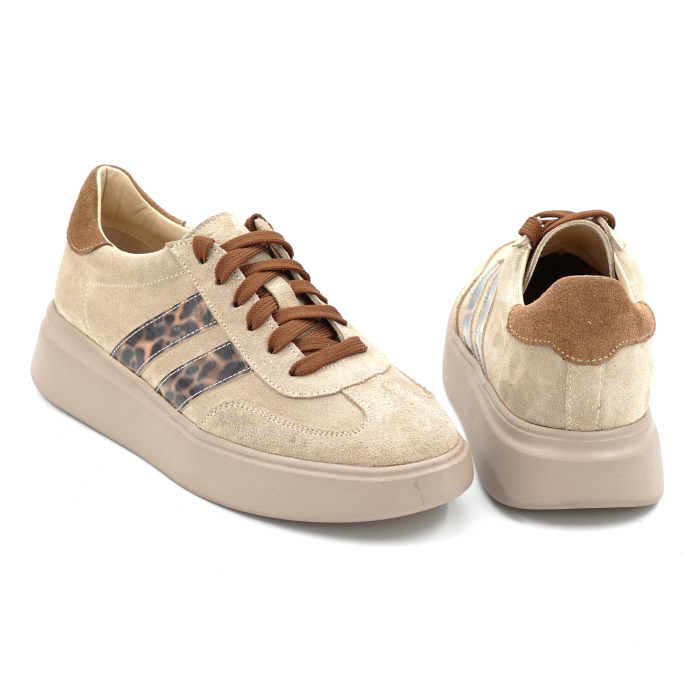 Pantofi dama tip adidas din piele naturala intoarsa bej cappucino si cu imprimeu leopard cu varf rotund si talpa de 3 cm 50326-3-26 [5]