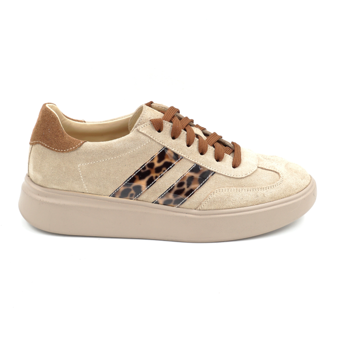 Pantofi dama tip adidas din piele naturala intoarsa bej cappucino si cu imprimeu leopard cu varf rotund si talpa de 3 cm 50326-3-26 [6]