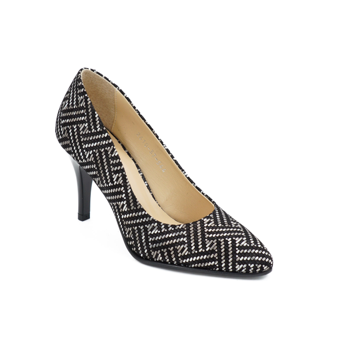 Pantofi dama din piele naturala neagra cu imprimeu, cu varf ascutit si toc mediu subtire de 7 cm 0449-14-26 [2]