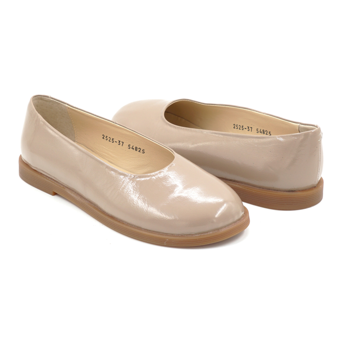 Pantofi dama tip barrefoot din piele naturala lacuita bej cappucino cu varf rotund si talpa de 1 cm 54825-25 [4]