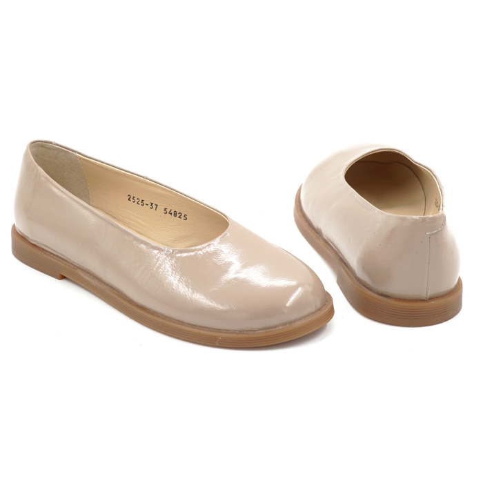 Pantofi dama tip barrefoot din piele naturala lacuita bej cappucino cu varf rotund si talpa de 1 cm 54825-25 [5]