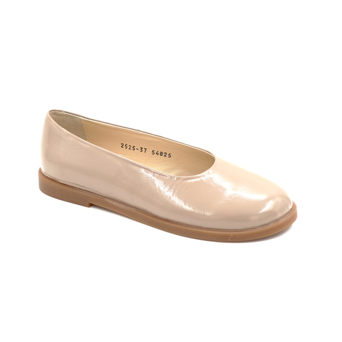 Pantofi dama tip barrefoot din piele naturala lacuita bej cappucino cu varf rotund si talpa de 1 cm 54825-25 [2]