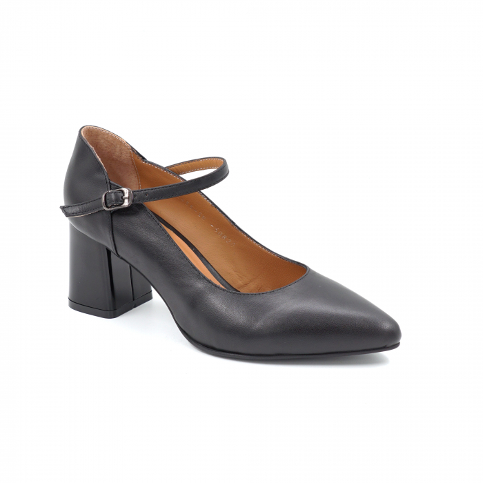 Pantofi dama din piele naturala neagra cu varf ascutit stiletto si toc mic gros 6 cm 50820-5-25 [2]