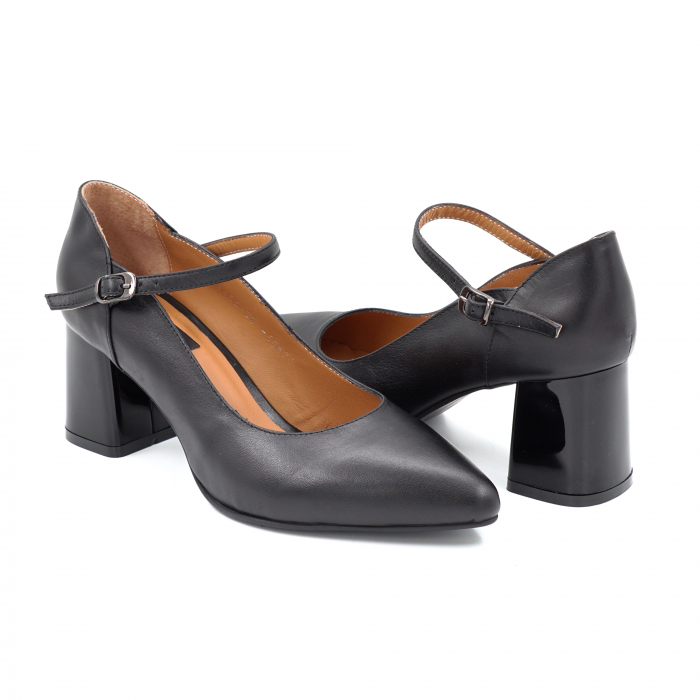 Pantofi dama din piele naturala neagra cu varf ascutit stiletto si toc mic gros 6 cm 50820-5-25 [4]