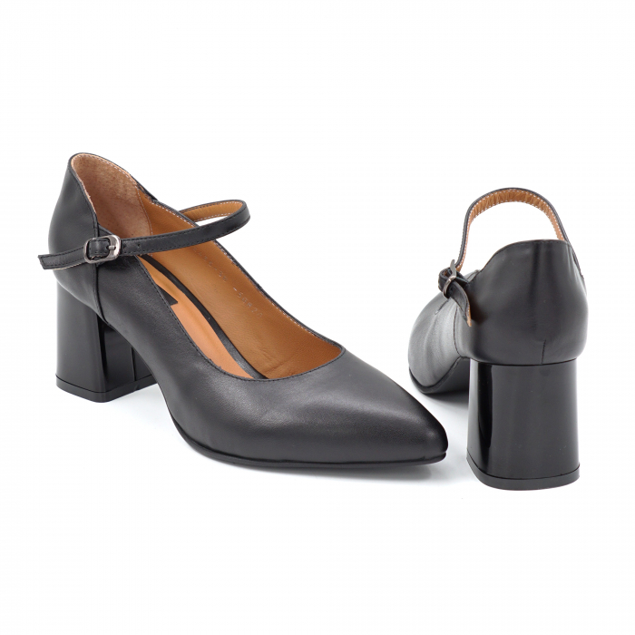 Pantofi dama din piele naturala neagra cu varf ascutit stiletto si toc mic gros 6 cm 50820-5-25 [5]
