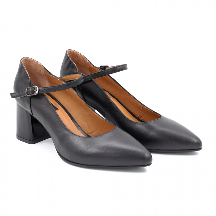 Pantofi dama din piele naturala neagra cu varf ascutit stiletto si toc mic gros 6 cm 50820-5-25 [3]