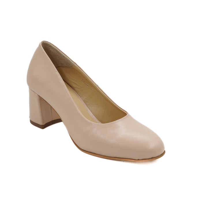 Pantofi dama din piele naturala nude roze, cu varf rotund si toc mic gros imbracat de 6 cm 6065-5-26 [2]
