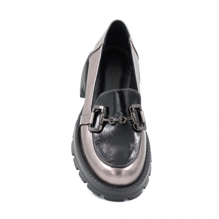 Pantofi dama casual loafers din piele naturala bronz metalizat si neagra cu varf rotund si talpa de 3 cm 51625-25 [6]