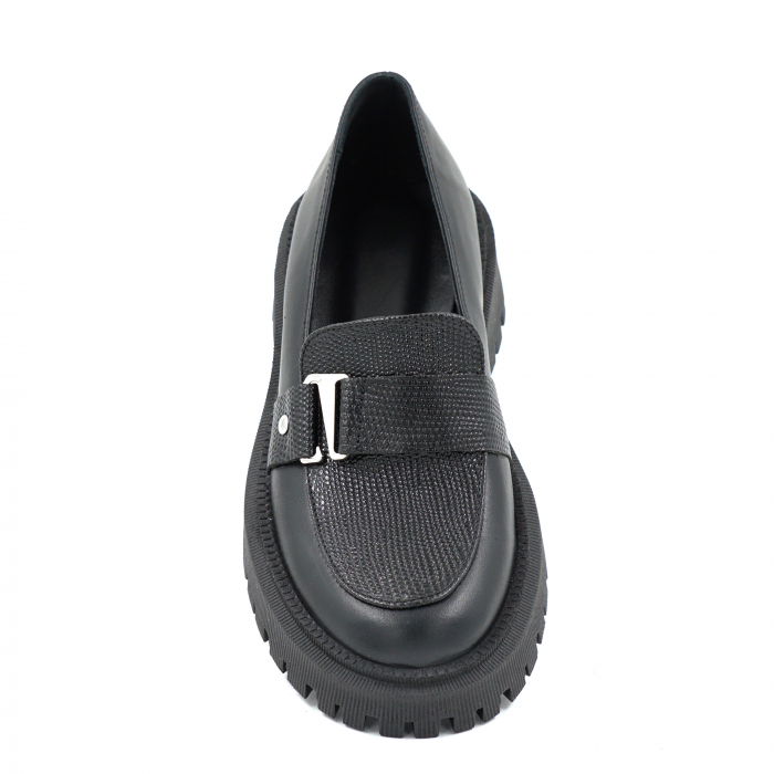 Pantofi dama casual loafers din piele naturala neagra cu varf rotund si talpa de 4 cm 52225-25 [6]