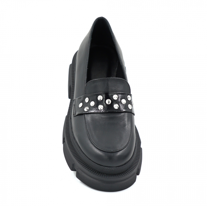 Pantofi dama casual loafers din piele naturala neagra cu varf rotund si talpa de 4 cm 53125-25 [6]