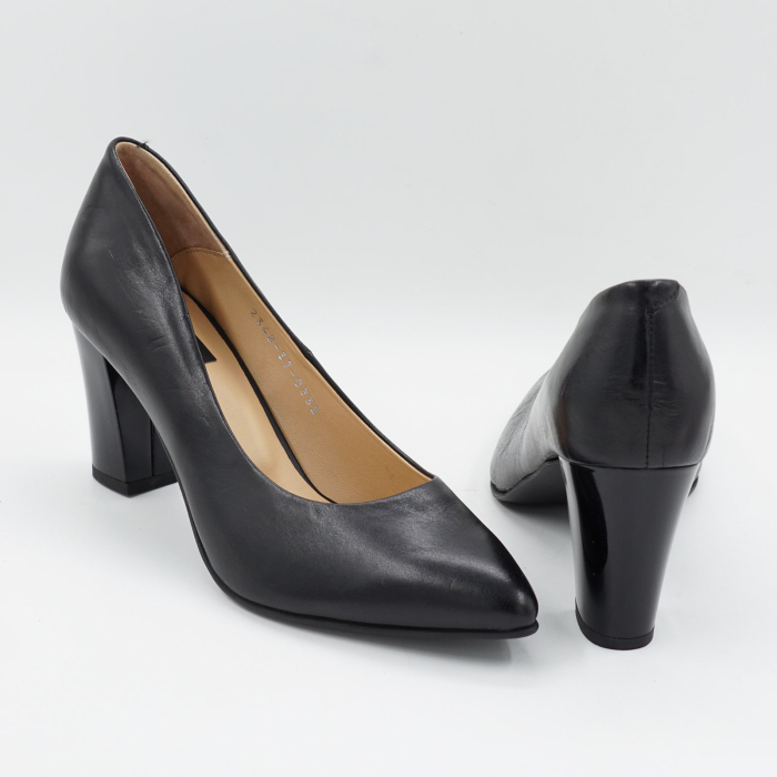 Pantofi dama din piele naturala neagra, cu varf ascutit stiletto si toc mediu gros de 7 cm 0332-26 [5]