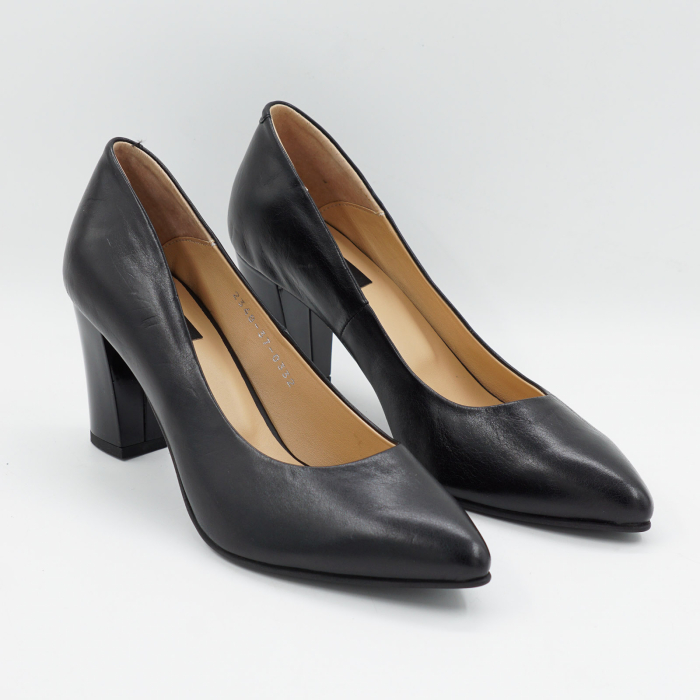 Pantofi dama din piele naturala neagra, cu varf ascutit stiletto si toc mediu gros de 7 cm 0332-26 [3]