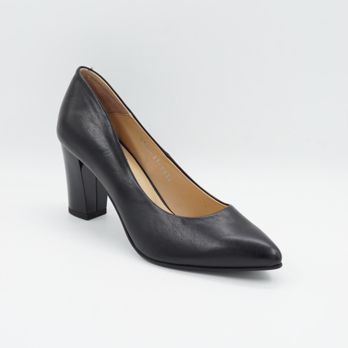 Pantofi dama din piele naturala neagra, cu varf ascutit stiletto si toc mediu gros de 7 cm 0332-26 [2]