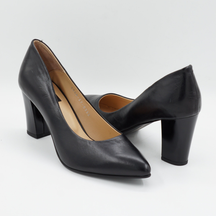 Pantofi dama din piele naturala neagra, cu varf ascutit stiletto si toc mediu gros de 7 cm 0332-26 [4]