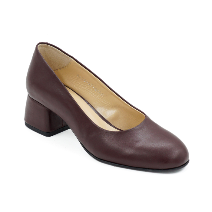 Pantofi dama din piele naturala maro inchis, cu varf rotund si  toc mic gros imbracat de 4 cm  4065-26 [2]