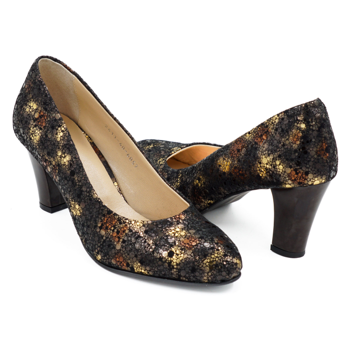 Pantofi dama din piele naturala neagra cu imprimeu, cu varf rotund si toc mic gros 6 cm 6052-1-26 [4]