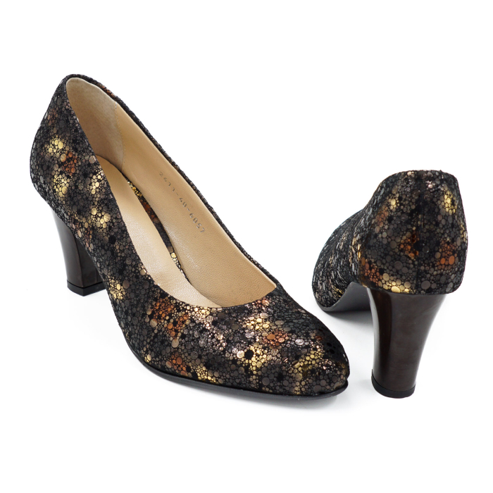 Pantofi dama din piele naturala neagra cu imprimeu, cu varf rotund si toc mic gros 6 cm 6052-1-26 [5]