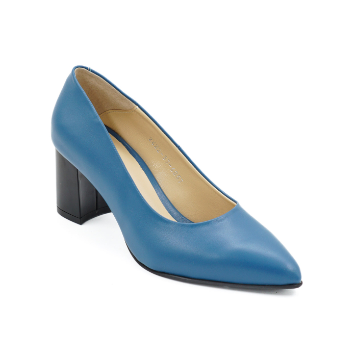 Pantofi dama din piele naturala albastra, cu varf ascutit stiletto si toc mic gros de 6 cm 6057-13-26 [2]