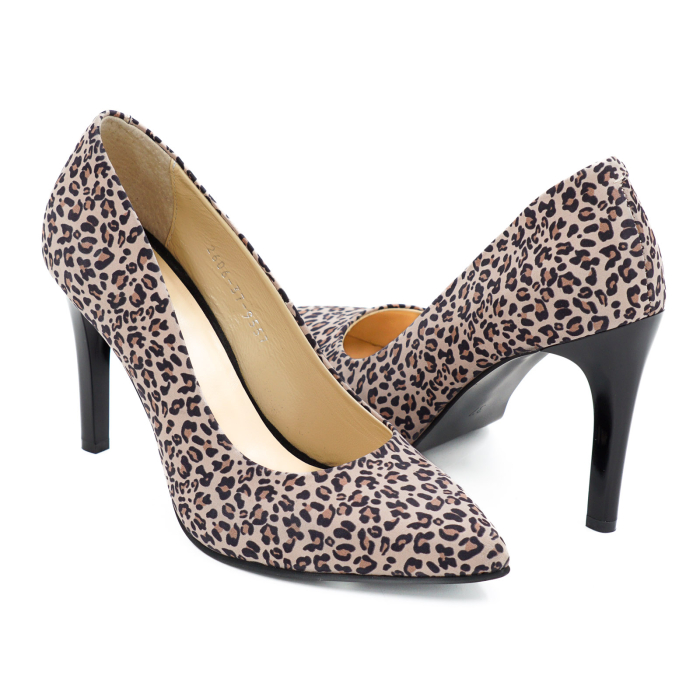 Pantofi dama din piele naturala cu imprimeu leopard cu varf ascutit stiletto si toc inalt subtire de 9 cm 9557-4-26 [4]