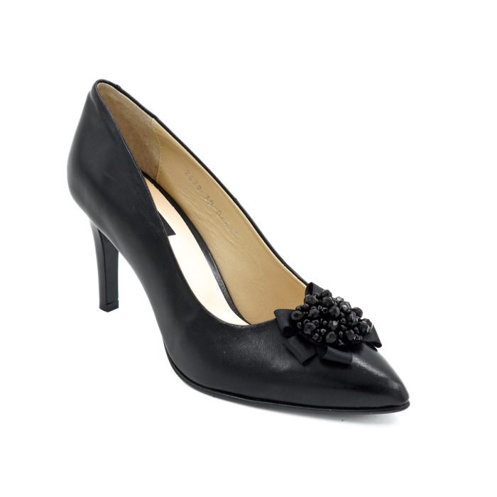 Pantofi dama din piele naturala neagra, cu varf ascutit stileto si toc mediu subtire 8 cm 53523-1-26 [2]
