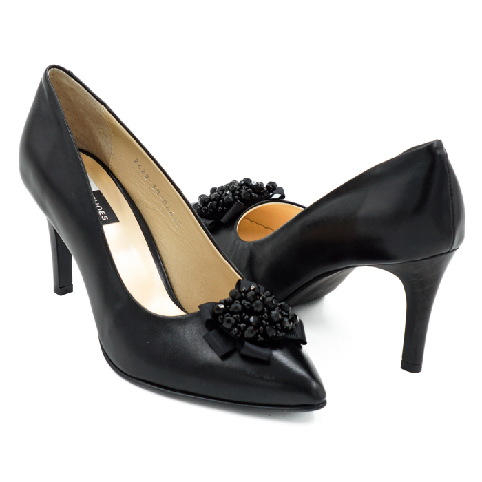 Pantofi dama din piele naturala neagra, cu varf ascutit stileto si toc mediu subtire 8 cm 53523-1-26 [4]