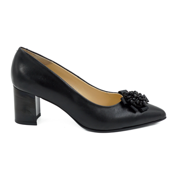 Pantofi dama din piele naturala neagra cu varf ascutit stiletto si toc mic gros 6 cm 53523-26 [4]