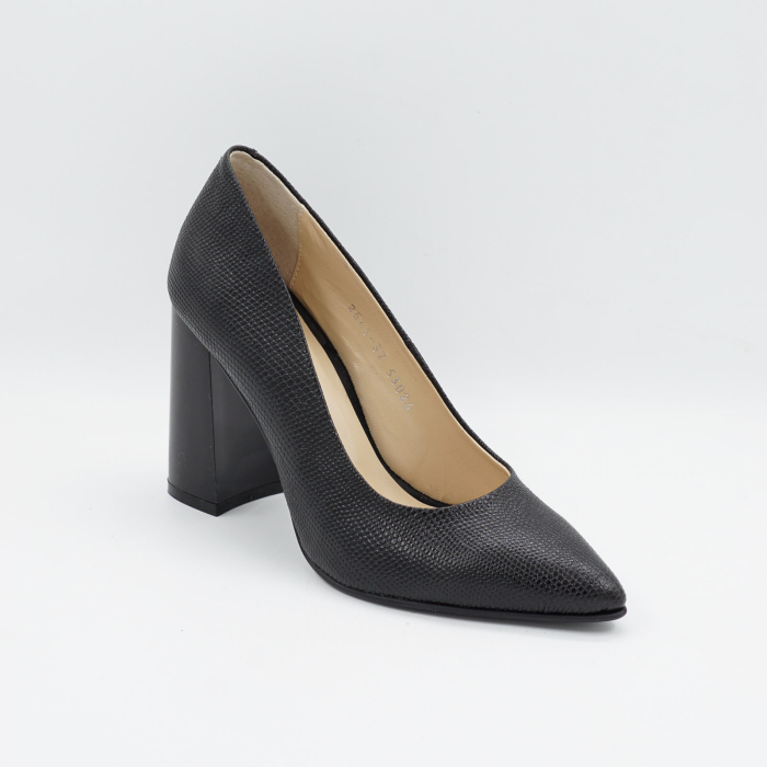 Pantofi dama din piele naturala neagra, cu varf ascutit stiletto si toc inalt gros de 9 cm 9557-20-26 [2]