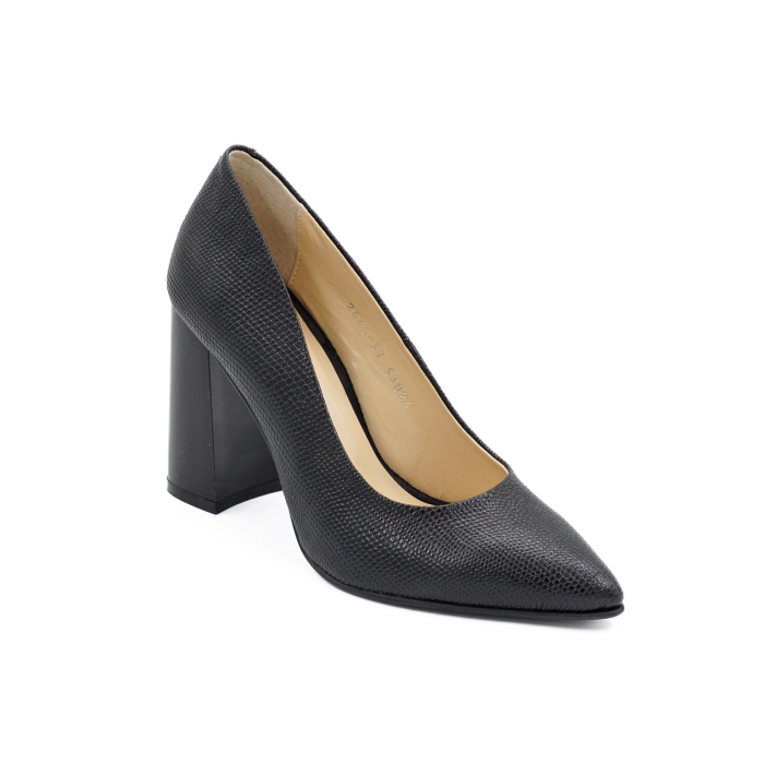 Pantofi dama din piele naturala neagra, cu varf ascutit stiletto si toc inalt gros de 9 cm 9557-20-26 [2]
