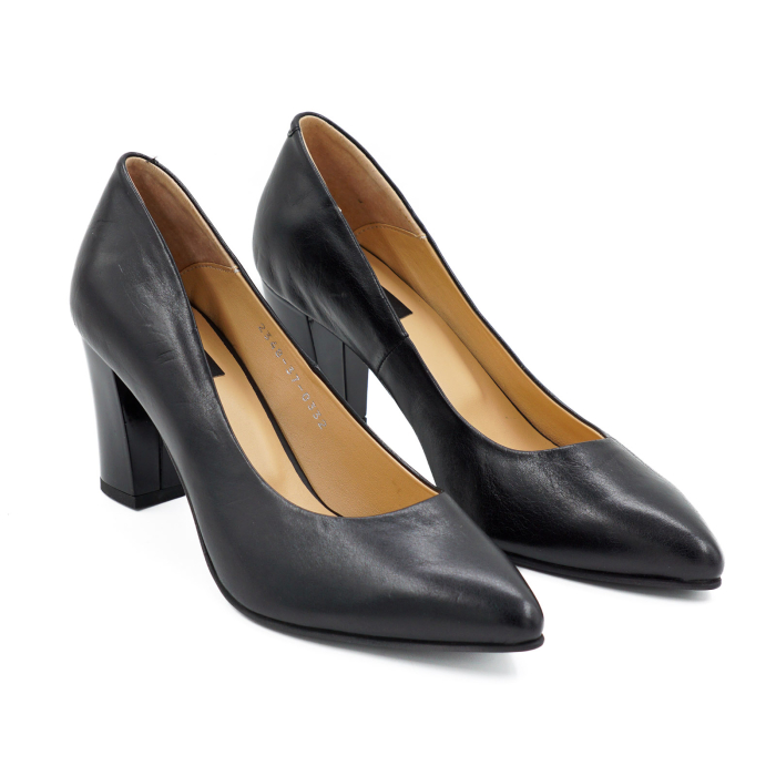 Pantofi dama din piele naturala neagra, cu varf ascutit stiletto si toc mediu gros de 7 cm 0332-26 [3]