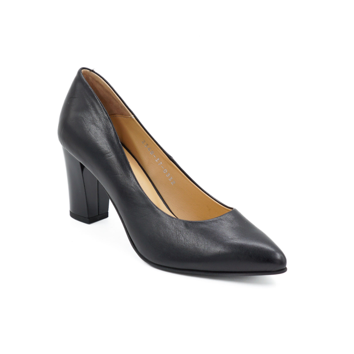 Pantofi dama din piele naturala neagra, cu varf ascutit stiletto si toc mediu gros de 7 cm 0332-26 [2]