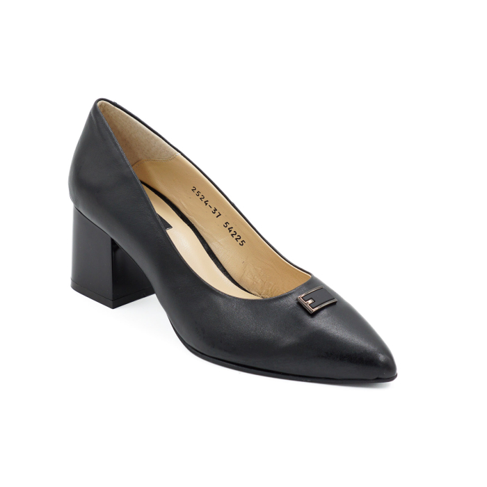 Pantofi dama din piele naturala neagra, cu varf ascutit stiletto si toc mic gros 6 cm 54125-1-26 [2]