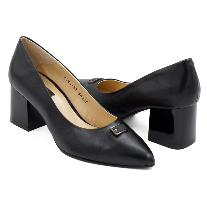 Pantofi dama din piele naturala neagra, cu varf ascutit stiletto si toc mic gros 6 cm 54125-1-26 [4]