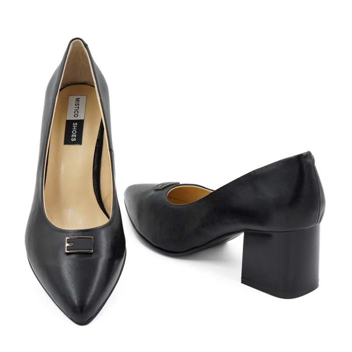 Pantofi dama din piele naturala neagra, cu varf ascutit stiletto si toc mic gros 6 cm 54125-1-26 [6]
