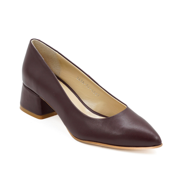Pantofi dama din piele naturala visiniu bordo, cu varf ascutit stiletto si toc mic gros de 4 cm 4057-10-26 [2]
