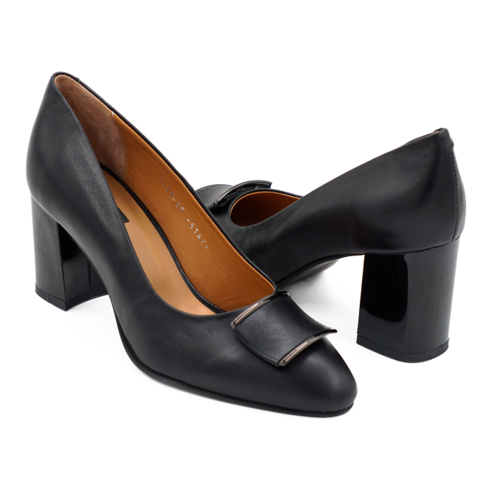Pantofi dama din piele naturala neagra, cu varf rotund si toc mic gros de 6 cm 51424-4-26 [4]